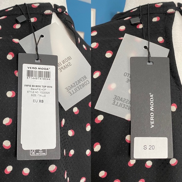 NWT Vero Moda Black Polka Dot Bow Tie Top XS - Picture 15 of 16